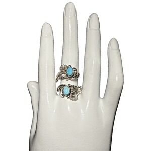 Richard Begay Navajo Silver and Turqouise Bypass Floral Ring 925 J-9A